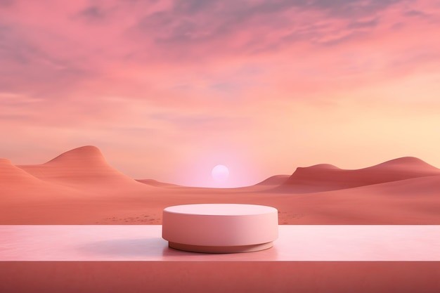 Pink Podium against backdrop of breathtaking sky suffused mock up modern design with empty space