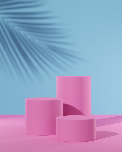 Розовый подиум на синем фоне 3d визуализации
