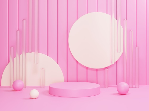 Pink Podium Design for Product Showcase,3D rendered