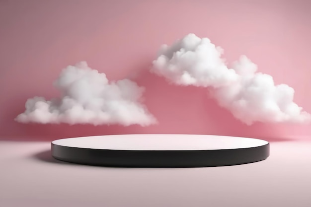 Pink Podium Illustration Covered with Clouds