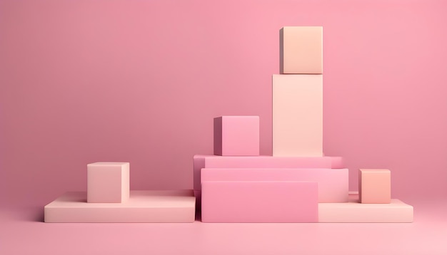 Pink podium made of three 3d pastel square shapes of different sized