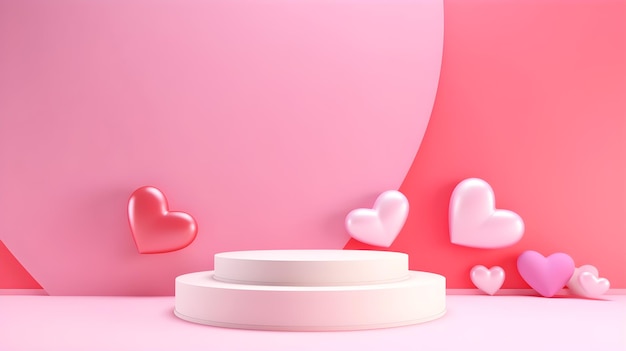 pink podium with heart shape background