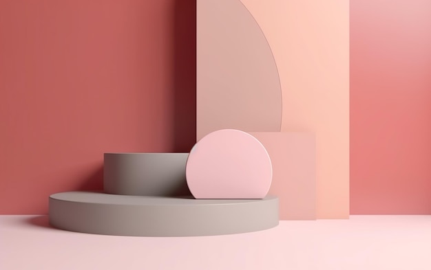 Pink podium with spotlights for exhibit AI Generative AI