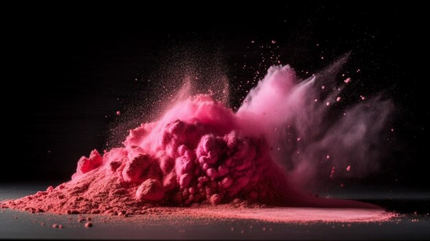 Pink powder explosion in a dark background