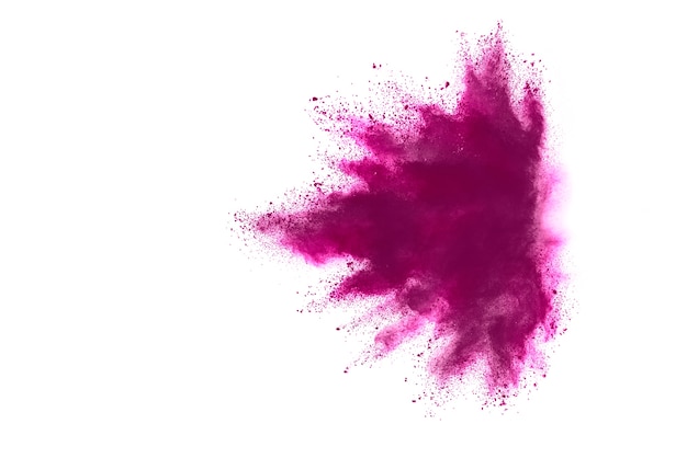 Pink powder explosion isolated on white background.