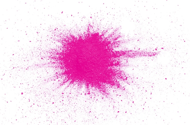 Pink powder explosion on white background