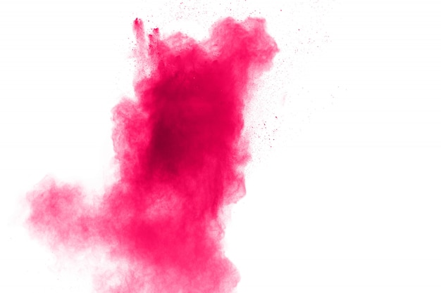 Pink powder explosion on white.