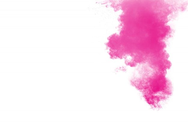 Pink powder explosion on white 