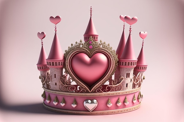 Pink Princess Crown With Heart Jewels for Girls Generative AI