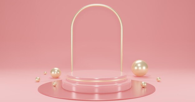 Photo pink product podium with pearls on pink background