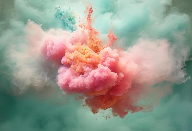 a pink puff of powder suspended in the air in the style of ethereal cloudscapes