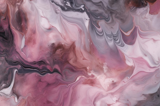 A pink and purple abstract painting with a white background and a black and white swirl.