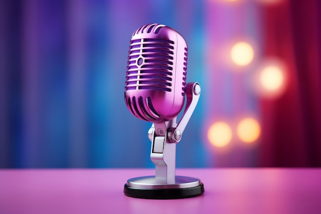 Pink Purple Background Professional Microphone Generative AI