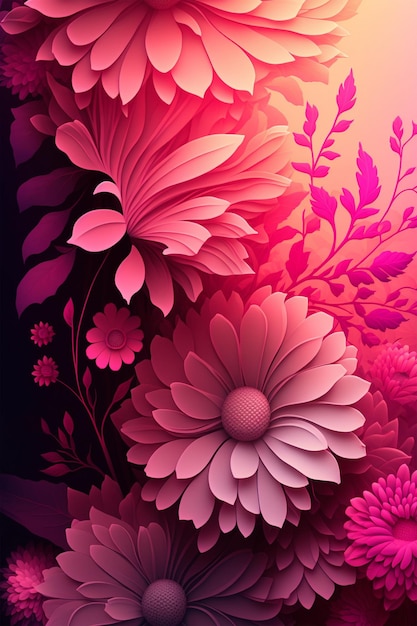 A pink and purple background with flowers and the word flower on it.