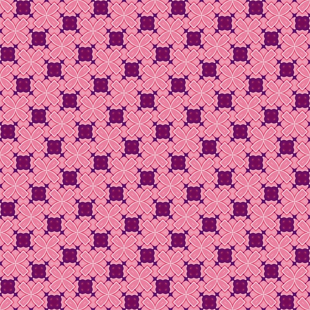 A pink and purple background with a pattern of squares and rhombuses.