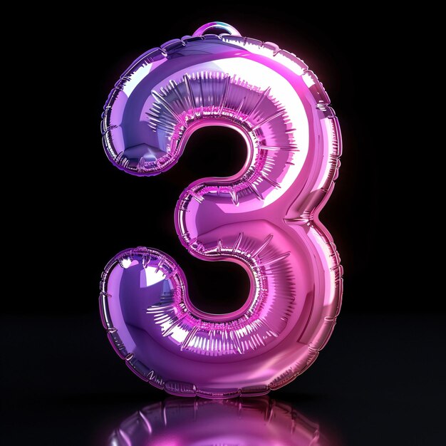 a pink and purple balloons with the number 3 on it3d rendering number font 3 countdown concept with