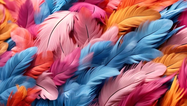 Pink purple and blue feathers with white feathers