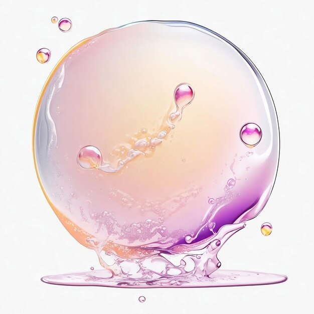 A pink and purple bubble with water drops in it