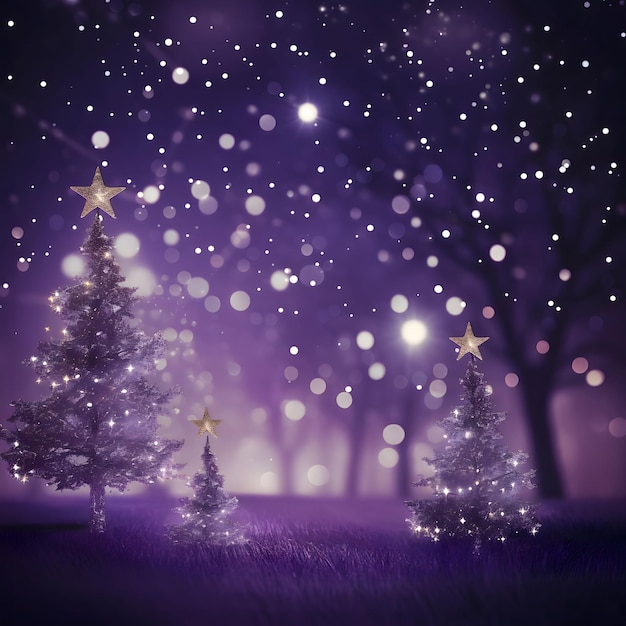 Pink and purple christmas tree with stars bokeh effect in the background the christmas star as a symbol of the birth of the savior