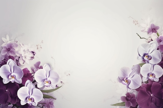 A pink and purple floral background with purple flowers and leaves.