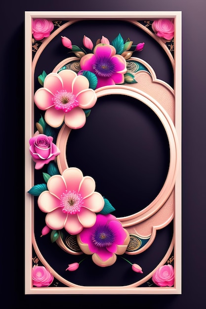 Pink and purple frame with a floral design