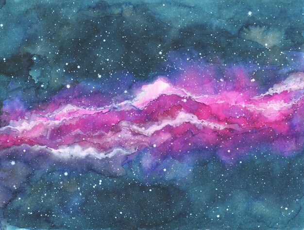 A pink and purple galaxy painting with a pink and purple background.