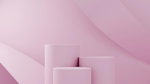 Piedistallo con geometria viola rosa per la visualizzazione supporto per prodotti vuoto con un'illustrazione di rendering 3d di forma geometrica in stile minimale