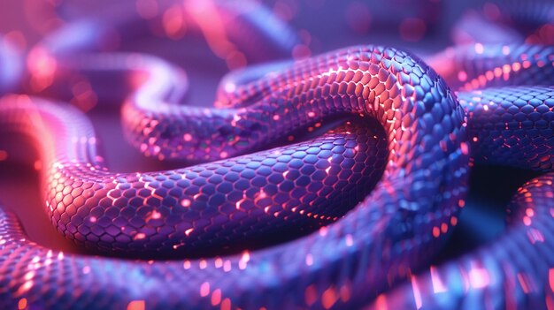 ピンクと紫の輝くヘビ