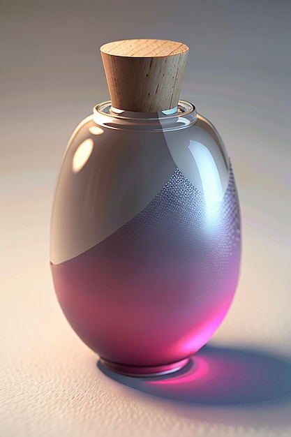 ガラス瓶の中のピンクパープルの液体は光に透かすと透き通って美しいです