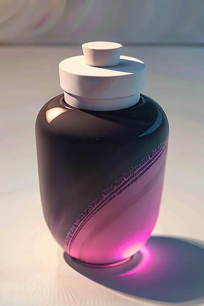 The pink purple liquid in the glass bottle is crystal clear and beautiful through the light