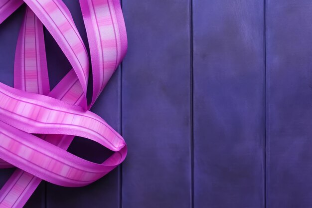 Photo pink or purple ribbon as breast cancer or epilepsy awareness symbol and copy space world cancer day