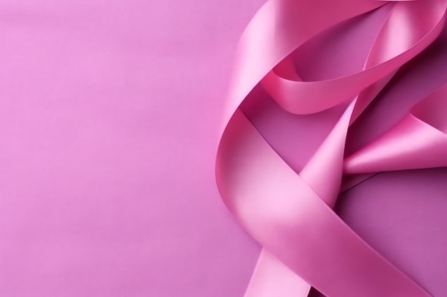 Pink or purple ribbon as breast cancer or epilepsy awareness symbol and copy space World cancer day