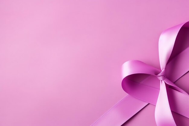 Pink or purple ribbon as breast cancer or epilepsy awareness symbol and copy space world cancer day