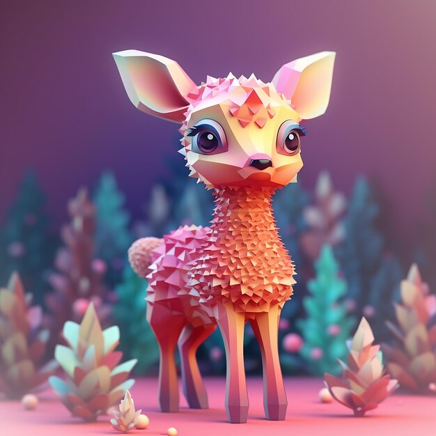 A pink and purple scene with a fawn in the middle