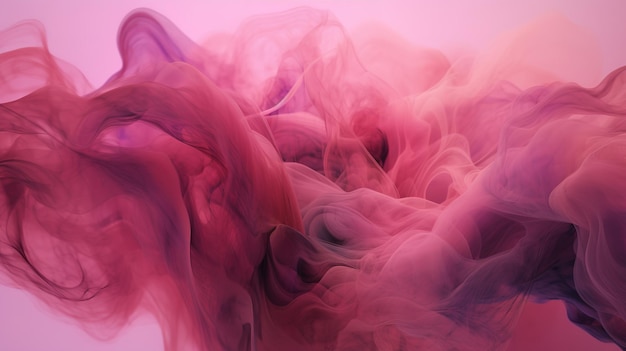 A pink and purple smoke is floating in a white bowl.