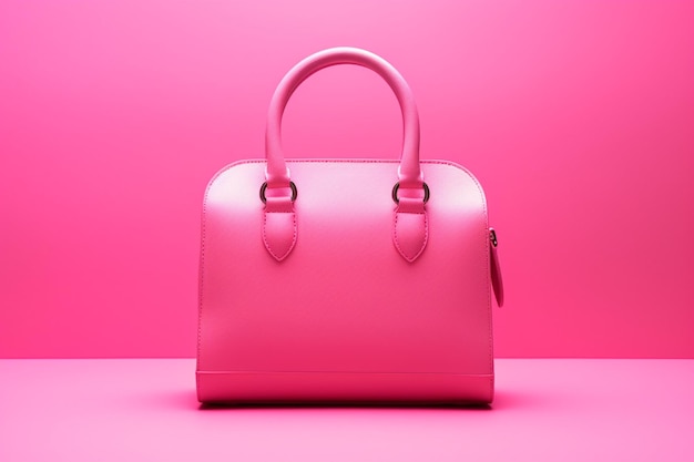 Pink purse on a pink surface with a pink background generative ai