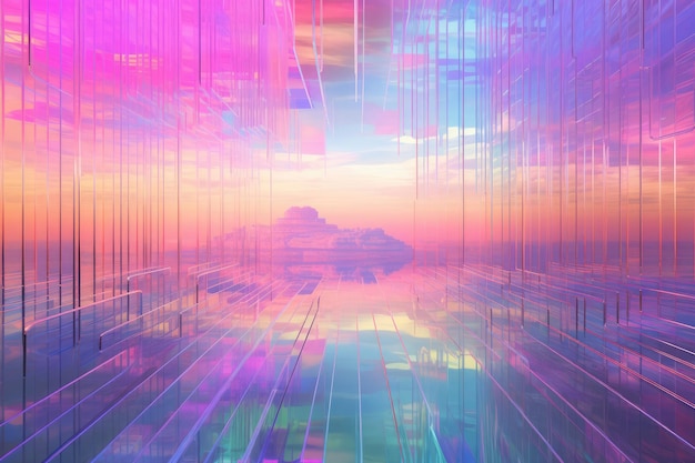 Pink rainbow neon abstract wave background in the style of cinematic sets muted surrealism