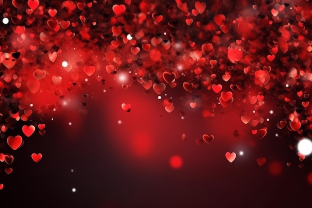 Pink or red background with hearts and bokeh lights romantic backdrop with place for text