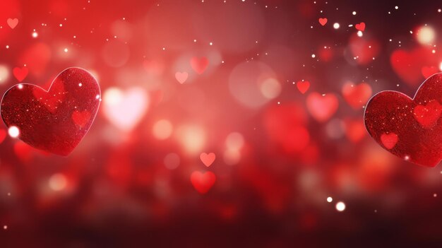 Pink or red background with hearts and bokeh lights romantic backdrop with place for text