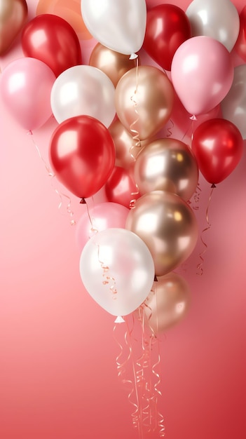 Pink and red balloons on a pink background