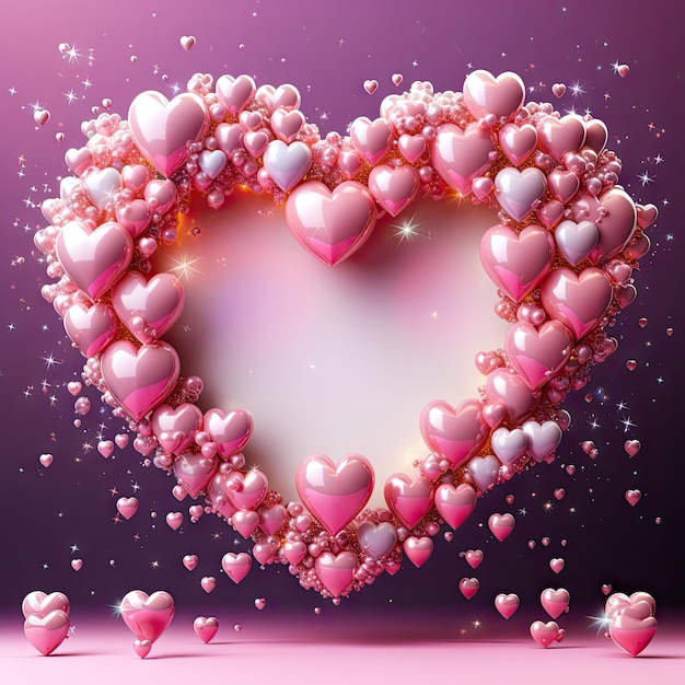 Pink to red in the center Frame Heart 3d on the edge bright pink