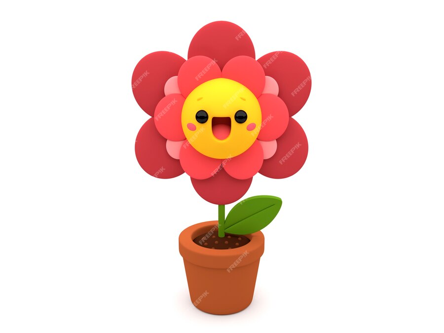 Premium Photo | Pink and red flower 3d cartoon character smiling inside ...