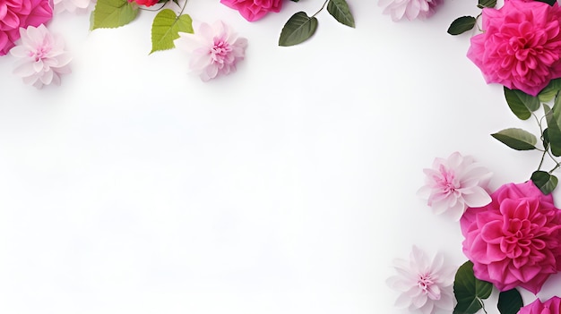 Pink and red flowers on a white background