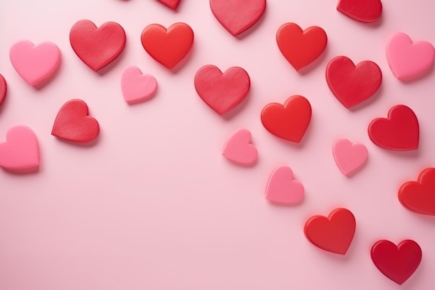 Pink and red hearts on a pink background