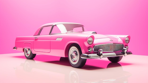 pink retro car in the background