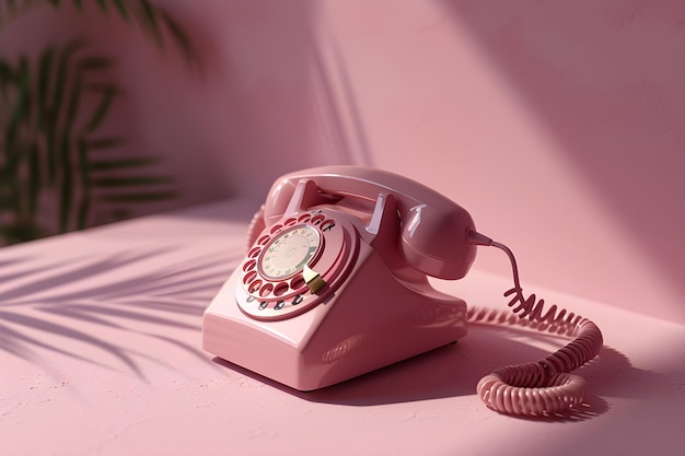 Foto telefono retro rosa su sfondo viola anni '80 o '90 moda retro estetica concetto romantico minimo