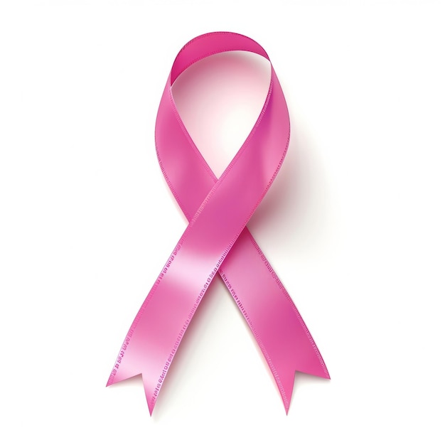 白い背景に分離された乳がんに対するピンクのリボン