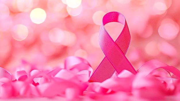 Photo pink ribbon awareness symbol for cancer support concept
