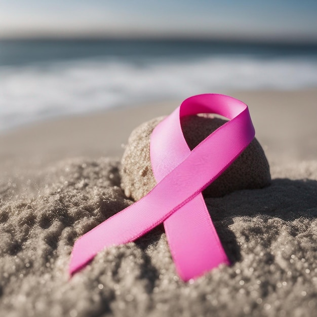 Pink ribbon at beach image generated by ai