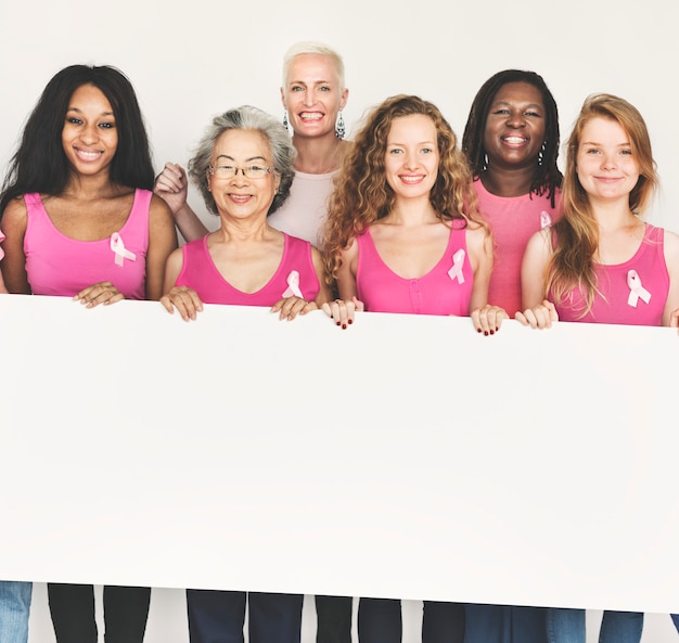 Photo pink ribbon breast cancer awareness copy space banner concept